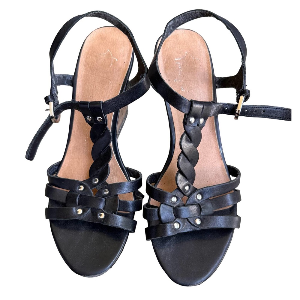 Franco Sarto Black Ankle Strap Wedge Sandals Size 7.5.
